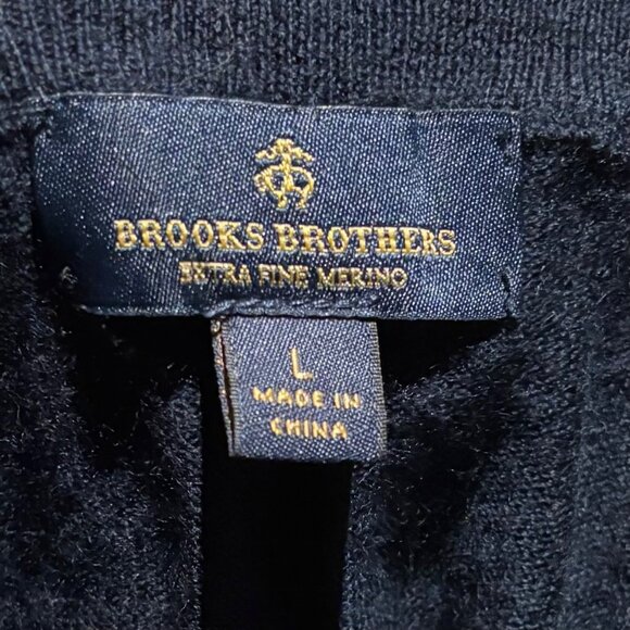 Brooks Brothers Men's Extra Fine Merino Wool Navy Striped Sweater Size L - Picture 7 of 8